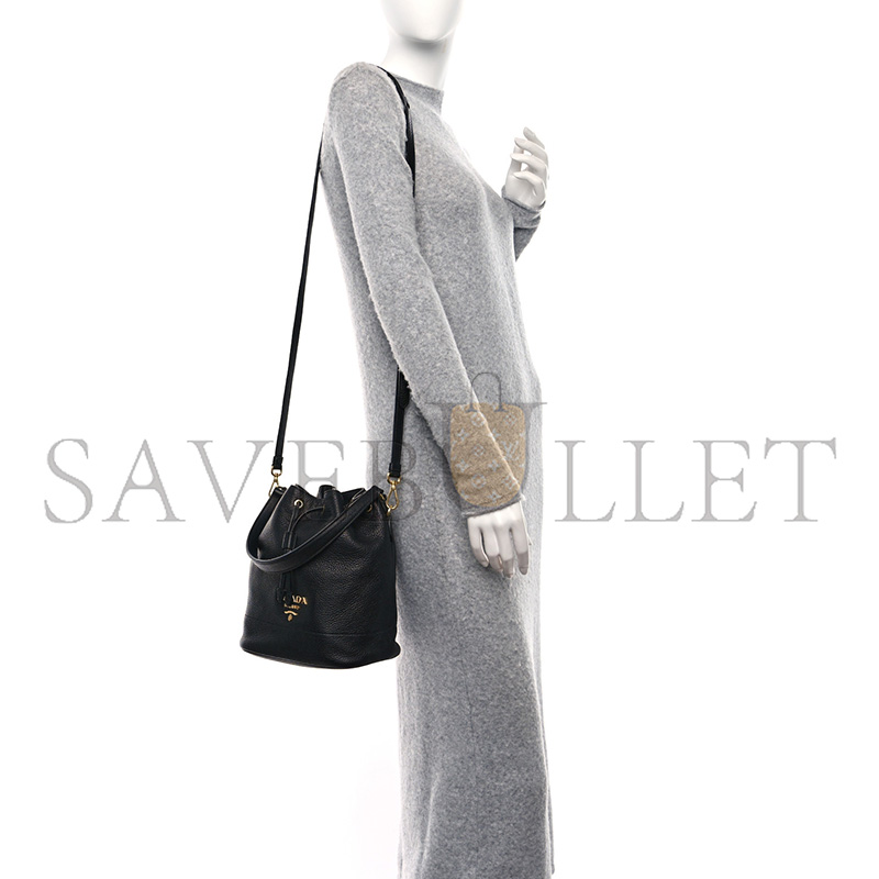 PRADA VITELLO DAINO BUCKET BAG BLACK 1BE018 (25*21*15cm)
